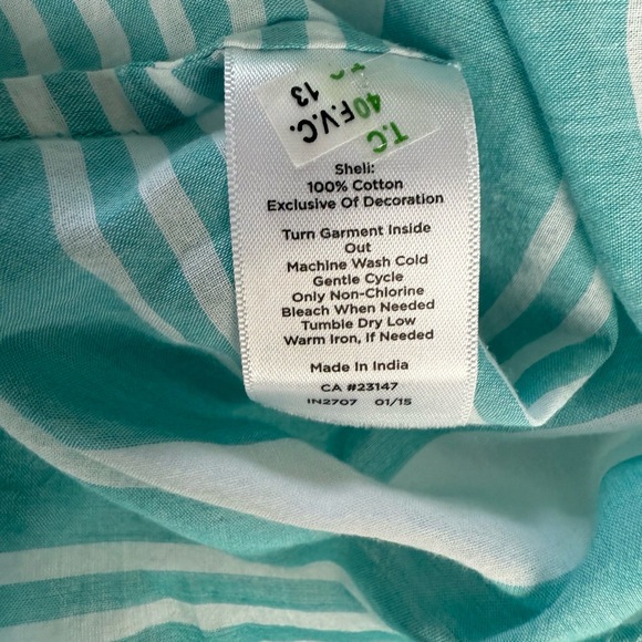 Talbots Blue White Stripe Beaded Keyhole 3/4 Sleeve Tunic Blouse Large - Picture 6 of 9